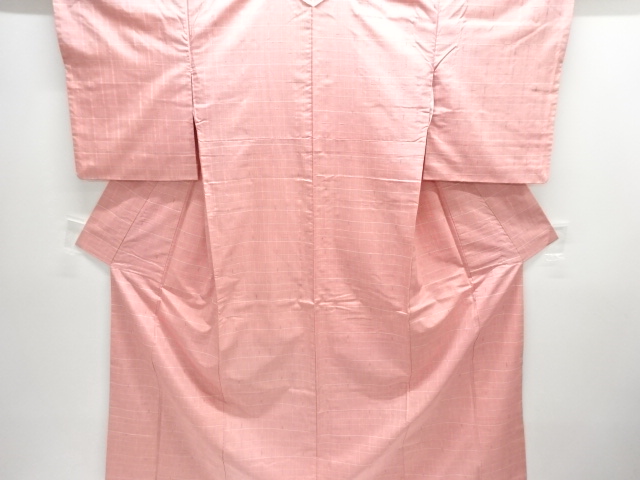 米沢紬紅花染絣柄織出し着物